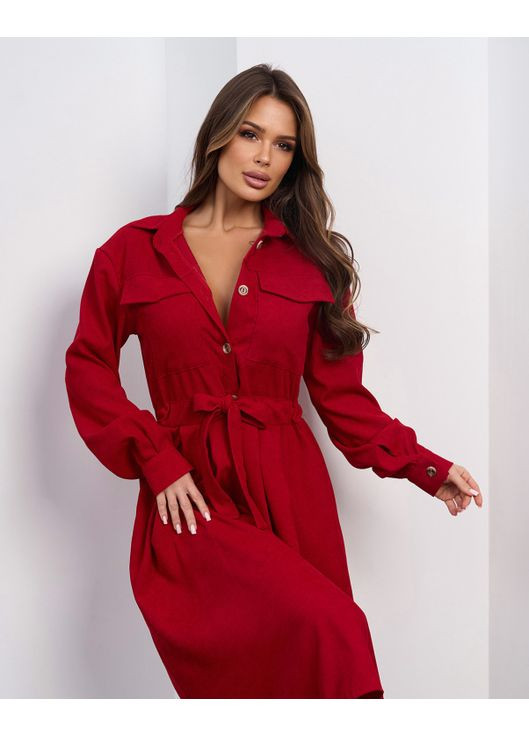 Красное повседневный, кэжуал платье-рубашка из вельвета рубашка ISSA PLUS однотонное