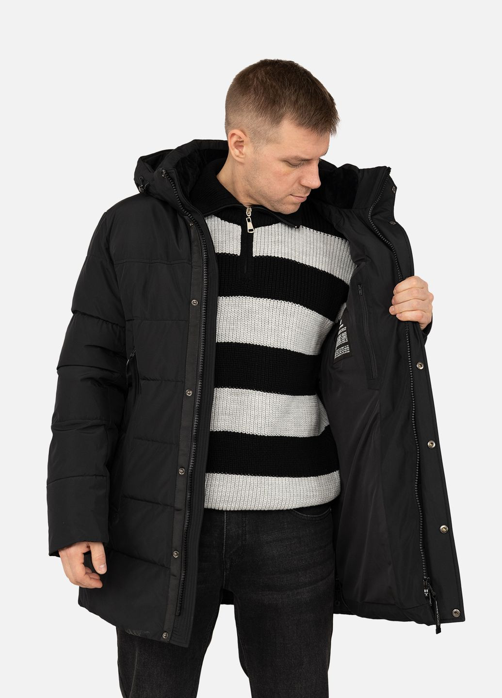 Черная зимняя мужская длинная куртка цвет черный цб-00254591 Kings Wind