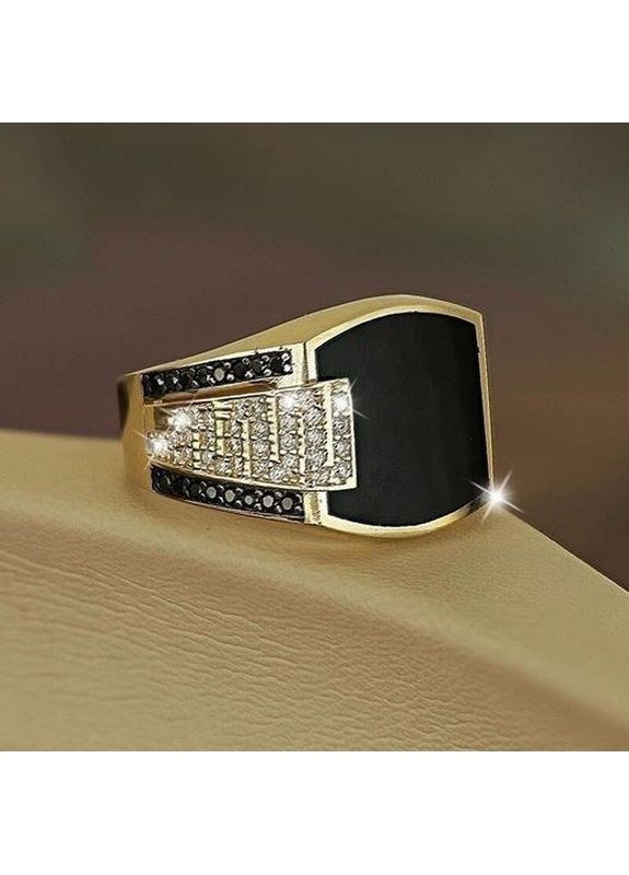 Класична срібляста чоловіча каблучка з інкрустацією чорного цирконію розмір 18 AurumLux194 Fashion Jewelry (365439146)