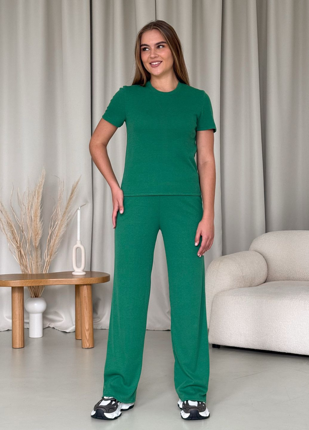 Широкие штаны палаццо в рубчик пояс на резинке Merlini Дженто (323450671)