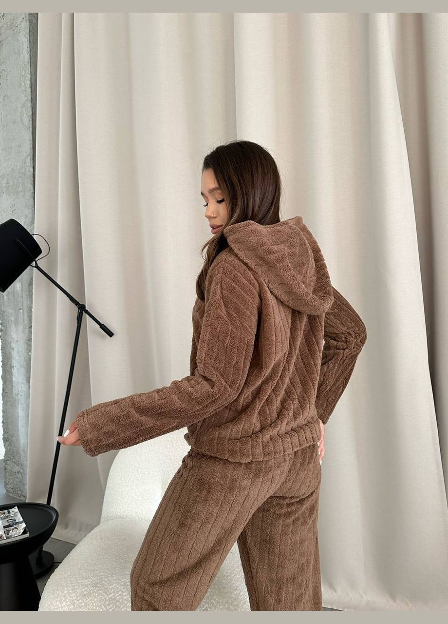 Коричнева зимня піжама з капюшоном кофта + брюки Eliz