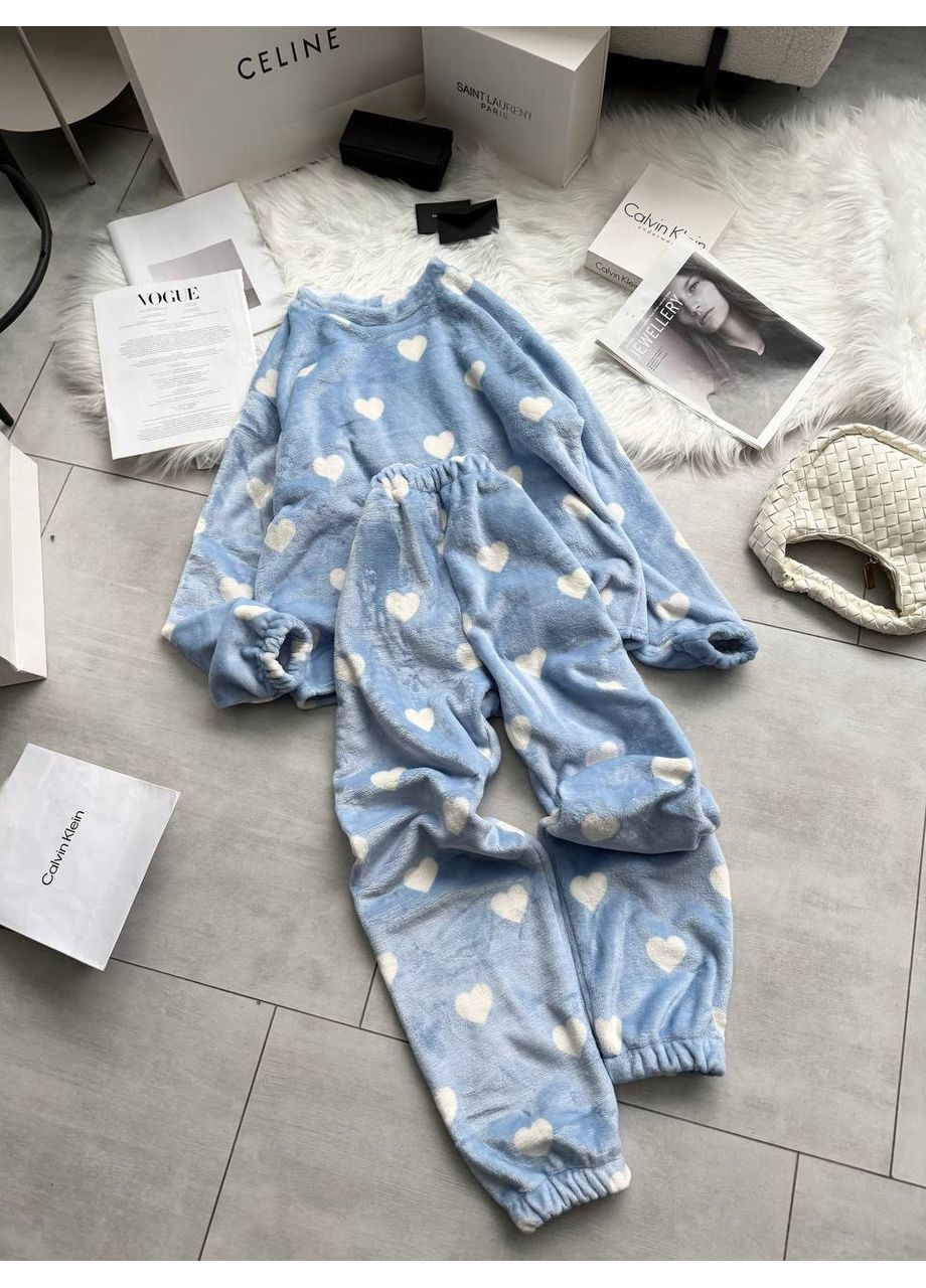 Блакитна всесезон жіноча махрова піжама з м’якою кофтою та штанами 🧸❤️ заміри в описі світшот + брюки DK/DL Мода без кордонів