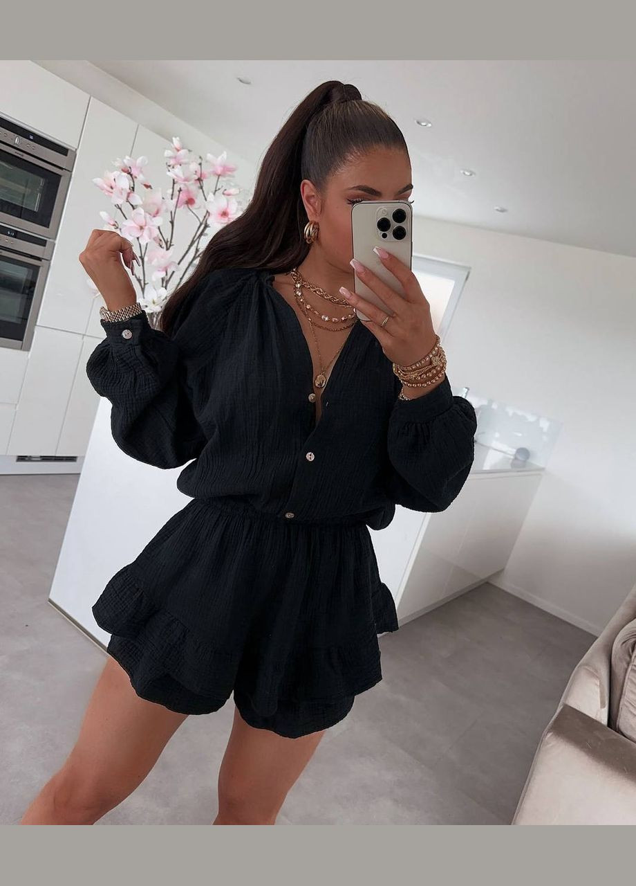 Женский муслиновый двойка летний черный No Brand костюм (334010397)