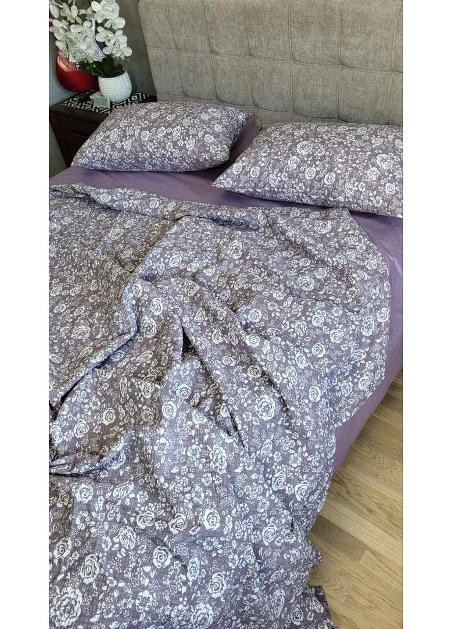Постельное белье с резинкой Роза фиолет, ранфорс гофра (жатка) Полуторный размер, наволочки 50/70 No Brand (364213349)