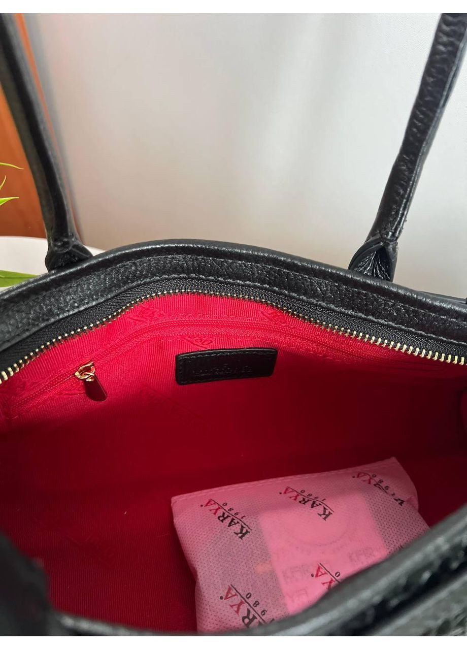 Женская сумка натуральная кожа лак Турция черная с красной серединой (2566-558) Karya (367084146)