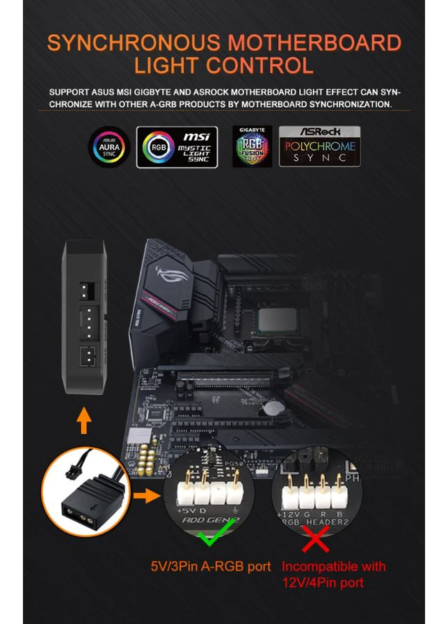 PWM-контролер APC1 для вентиляторов и ARGB подсветки 5V 3Pin хаб питания (PMW/FG, 6xARGB, 5xPWM) + Пульт Aigo (352198732)