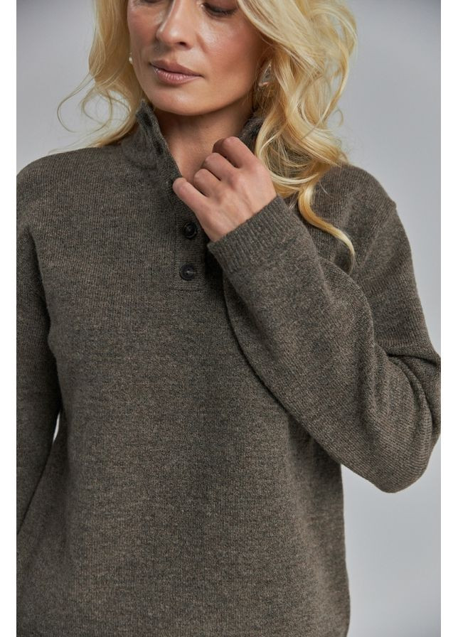 Светло-коричневый зимний женский теплый джемпер на пуговицах (2838) Triko Bakh