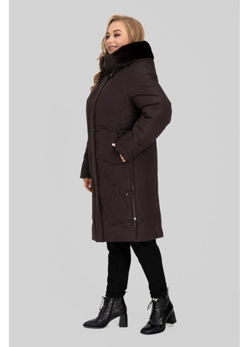 Коричневе зимнє Пальто жіноче Евеліна з капюшоном та кишенями All Posa (ap102620p) A'll Posa