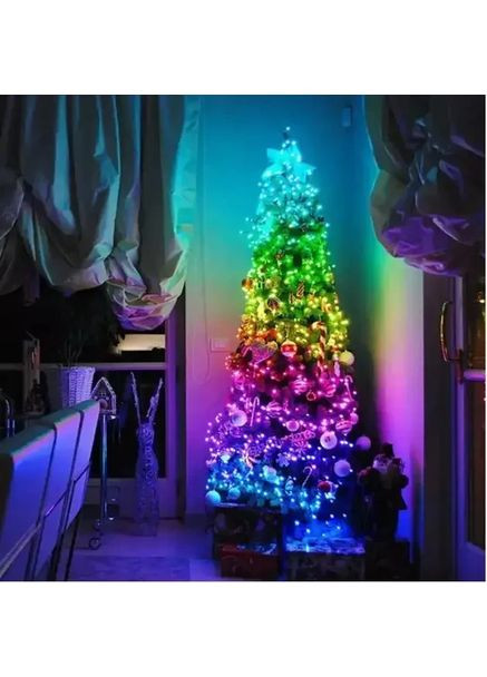 Розумна світлодіодна стрічка (гірлянда) багатофункціональна RGB водостійка IP67 на пульт керування та додаток для телефону No Brand (361669496)