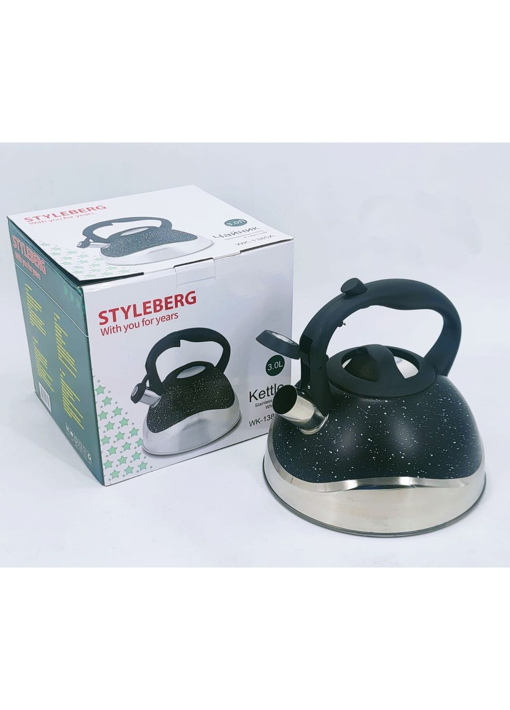 Чайник из нержавеющей стали со свистком 3л Styleberg WK-1385А черный No Brand (356112276)