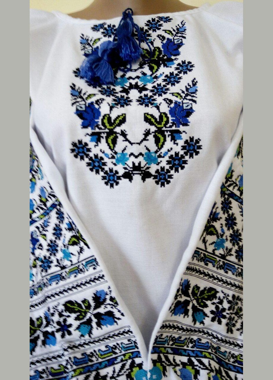 Жовта вишита блузка для жінок з синім квітковим орнаментом "сині троянди" Прикарпатські Вишиванки пряма бавовна (325881795)