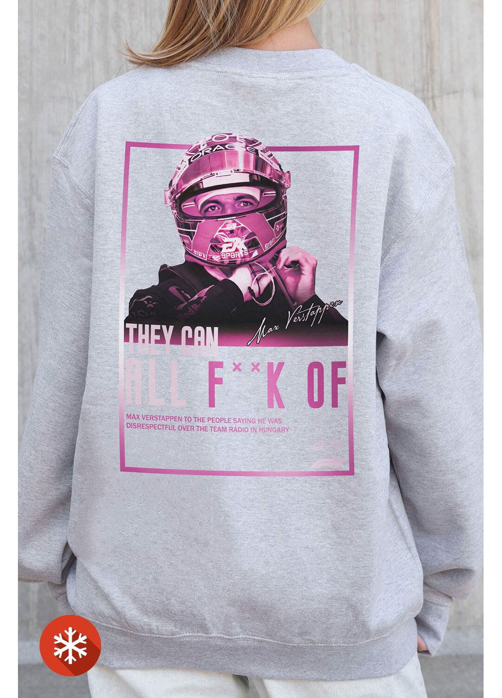 Чорний жіночий утеплений оверсайз світшот на флісі з принтом verstappen gray Without малюнок (372519961)
