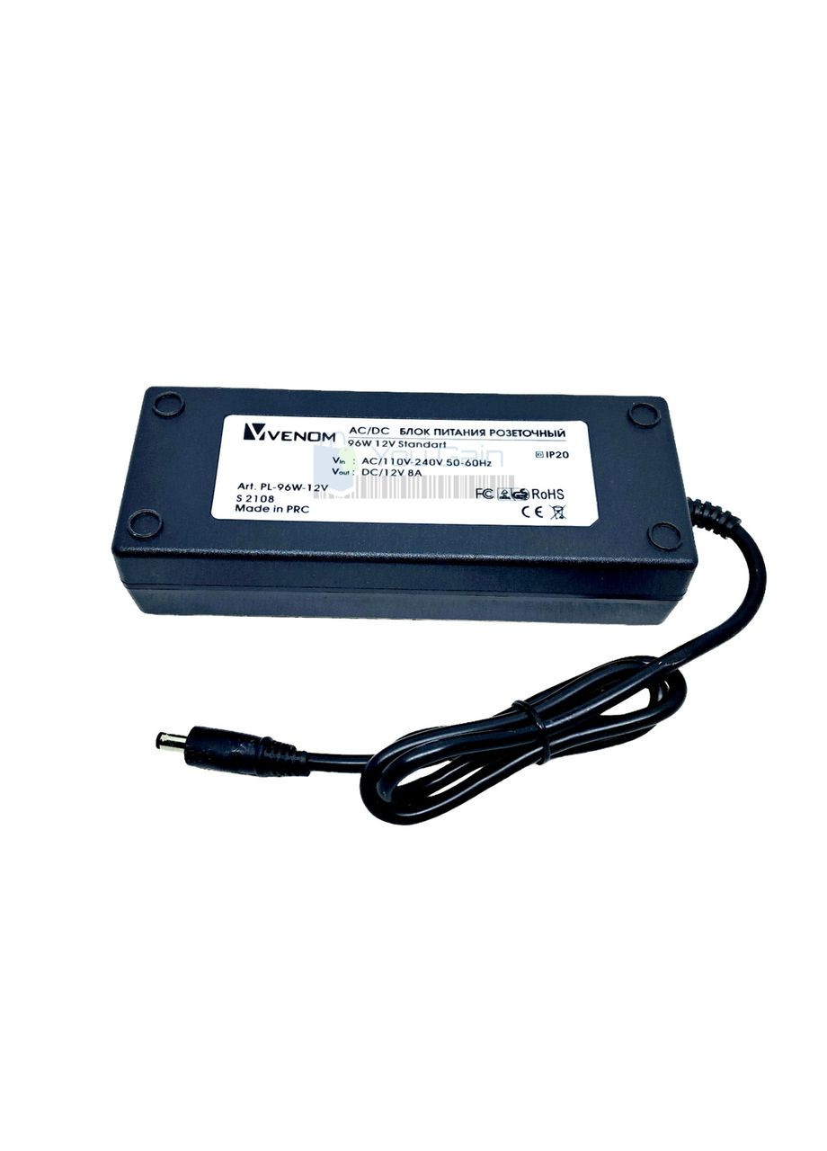 Импульсный блок питания розеточный 12В 8А (96 Вт) ™ штеккер 5.5х2.5 мм с сетевым кабелем Venom (361067850)