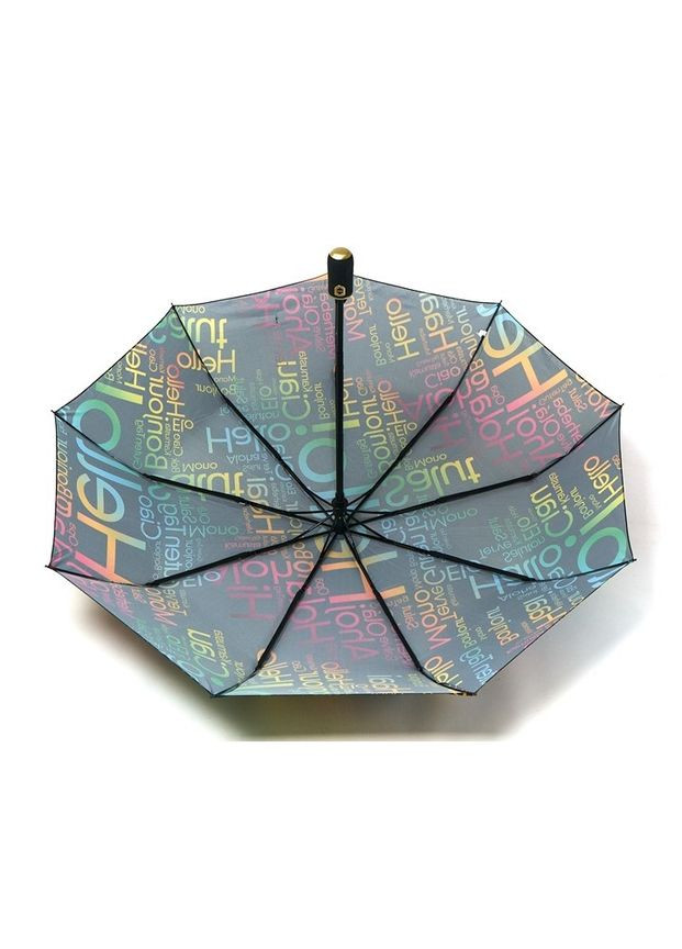 Чёрный зонт автомат rain flowers №1130 "приветствия" женский на 9 спиц черный средний система антиветер (299179551)