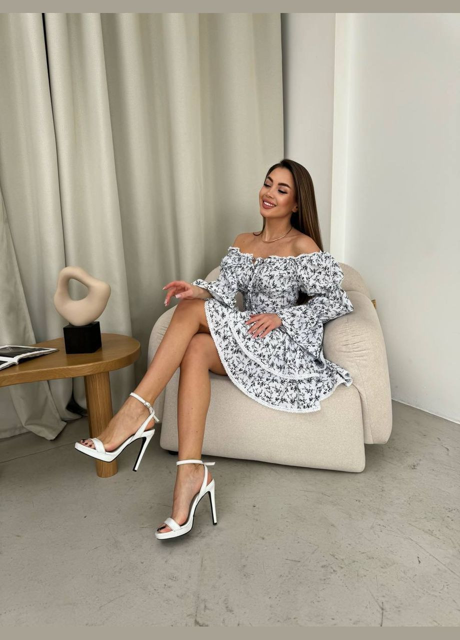 Белое кэжуал платье N.Family с цветочным принтом