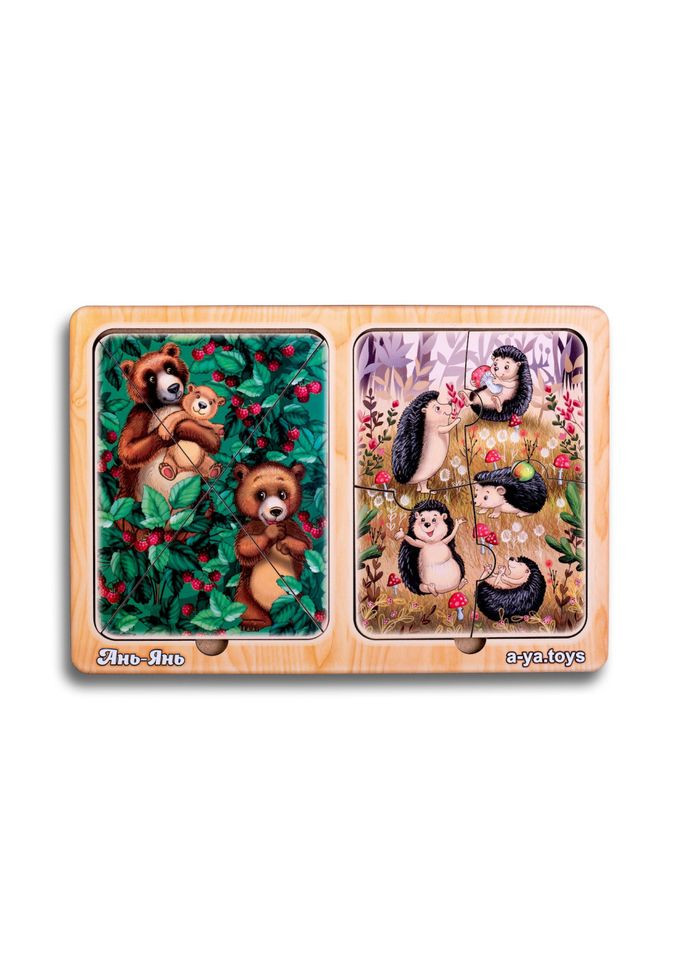 Дерев'яний пазл-вкладиш "Їжачки та ведмеді" Ubumblebees (ПСД186) PSD186 в рамці No Brand (316524423)