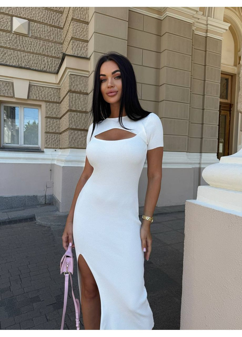 Молочное праздничный, повседневный, вечернее, кэжуал стильное платье меди с вырезом Vakko однотонное