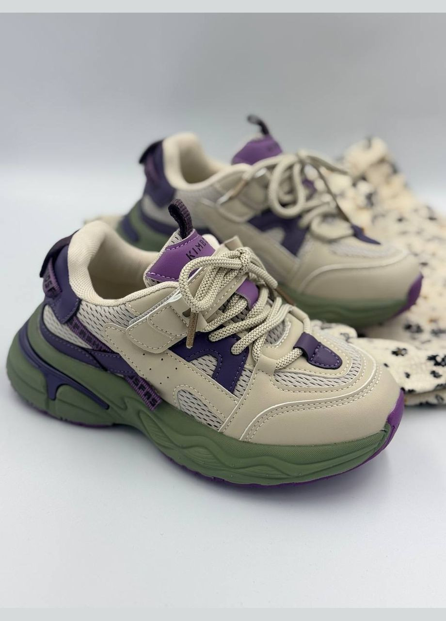 Бежевые стильные кроссовки с яркой подошвой для девочек Kimboo