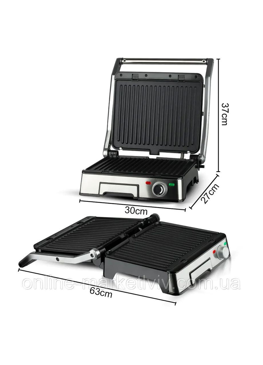 Гриль электрический прижимной контактный c антипригарным покрытием с лотком для жира 2200 Вт (IR882) RAF (361029106)
