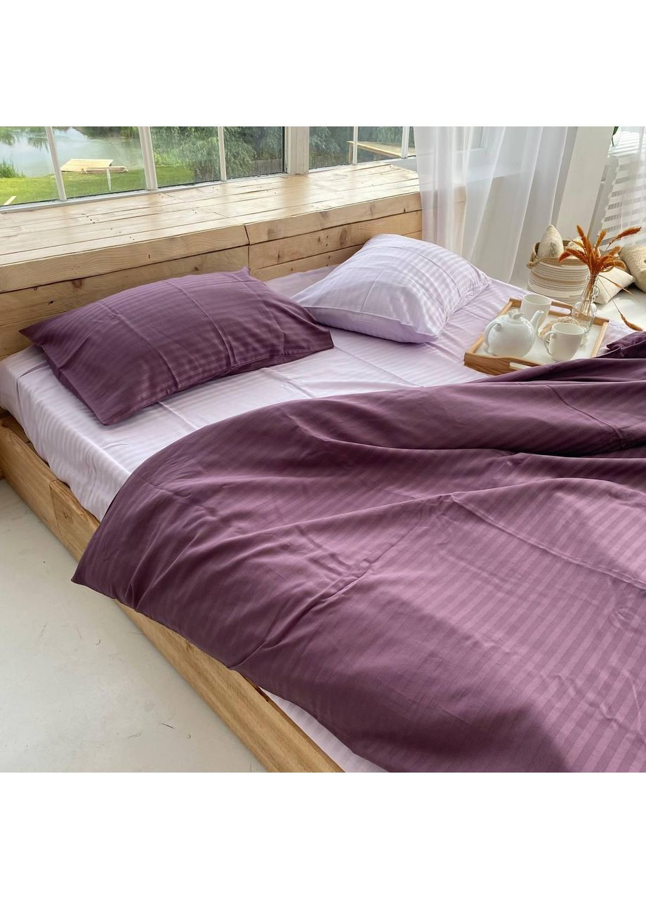 Постельное белье Лаванда+Фиолетовая страйп сатин PREMIUM Полуторный размер, наволочки 70/70 No Brand (364219656)