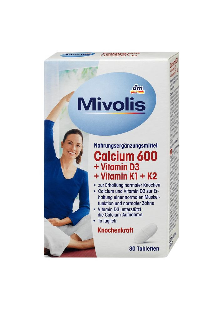 Биологически активная добавка Кальций 600 мг +D3+K1+K2, для поддержания костей, таблетки, 30 шт, 51 г, от DM (Германия) Mivolis (360655082)