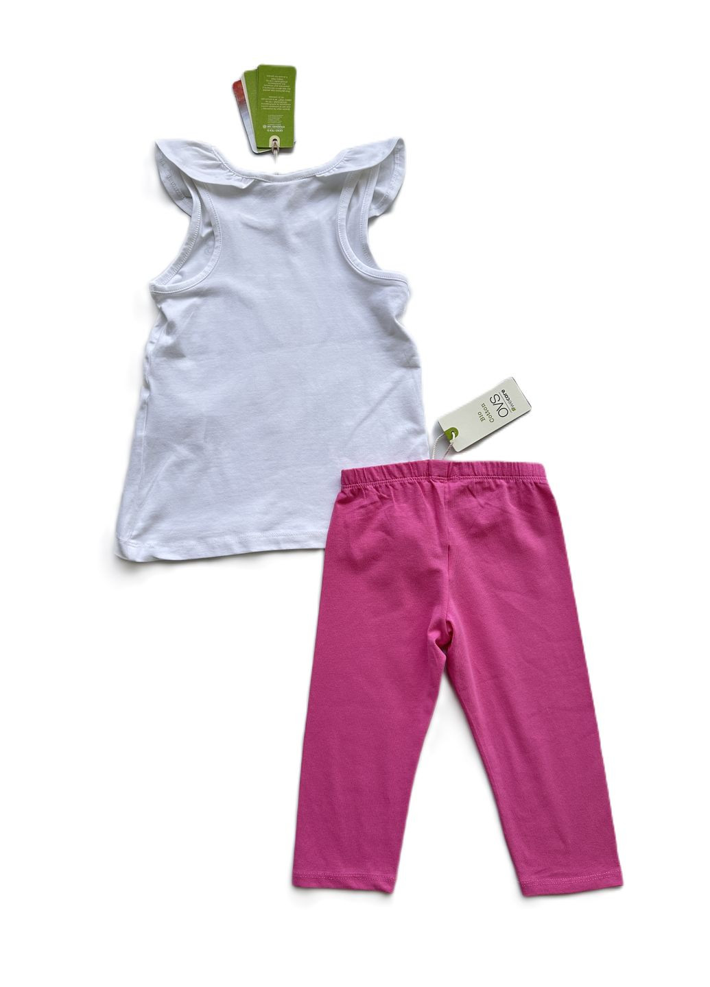 Рожевий літній комплект костюм для дівчинки майка біла з олафом + велосипедки рожеві 1000-3/2000-13 (110 см) OVS