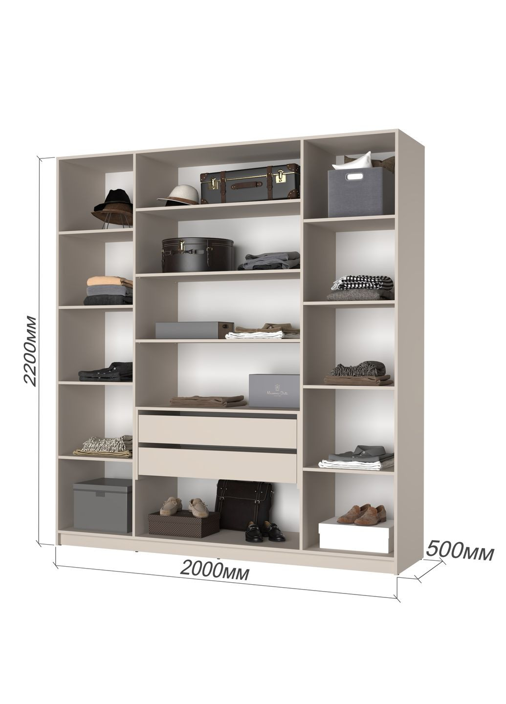 Шафа 4-дверна Оскар ДСП BG, блок шухляд+полиці 200x52x220 см Сіра мишка (MBS-4756) MebelStar (366427541)