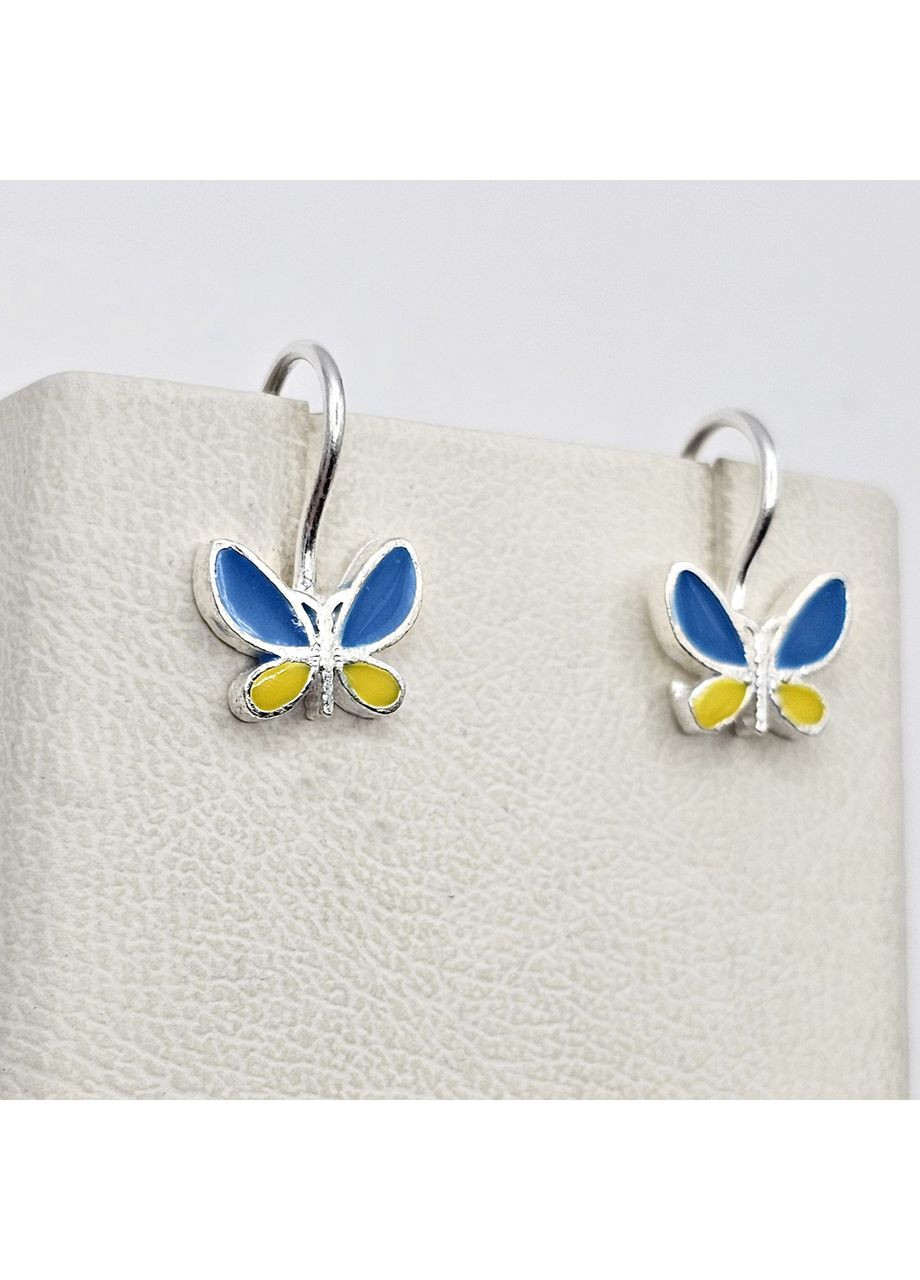 Серьги серебряные с ювелирной желто-голубой эмалью "Патриотические" 1,55 г No Brand (369737424)