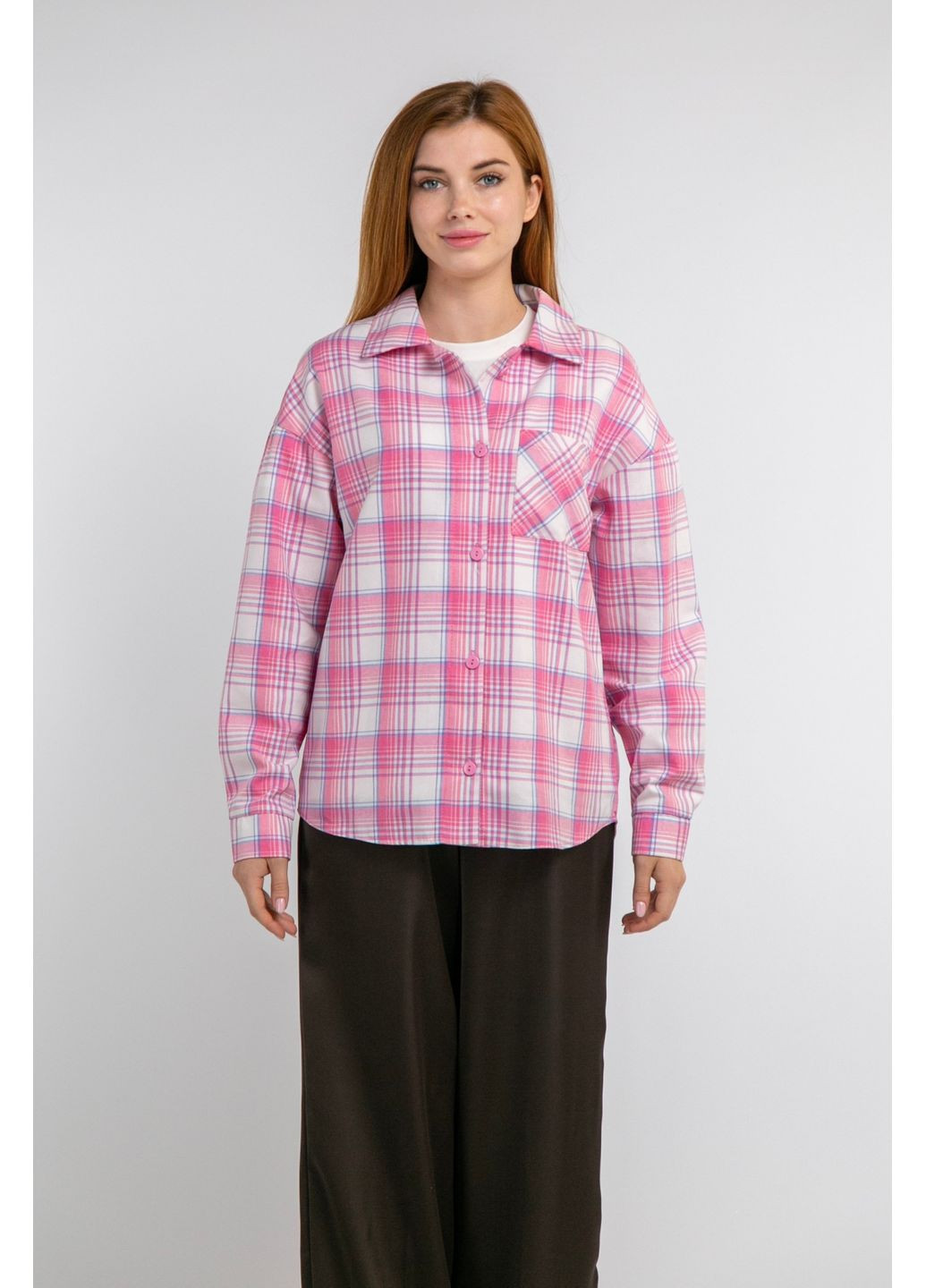 Розовая повседневный, кэжуал рубашка в клетку CHICLY с длинным рукавом