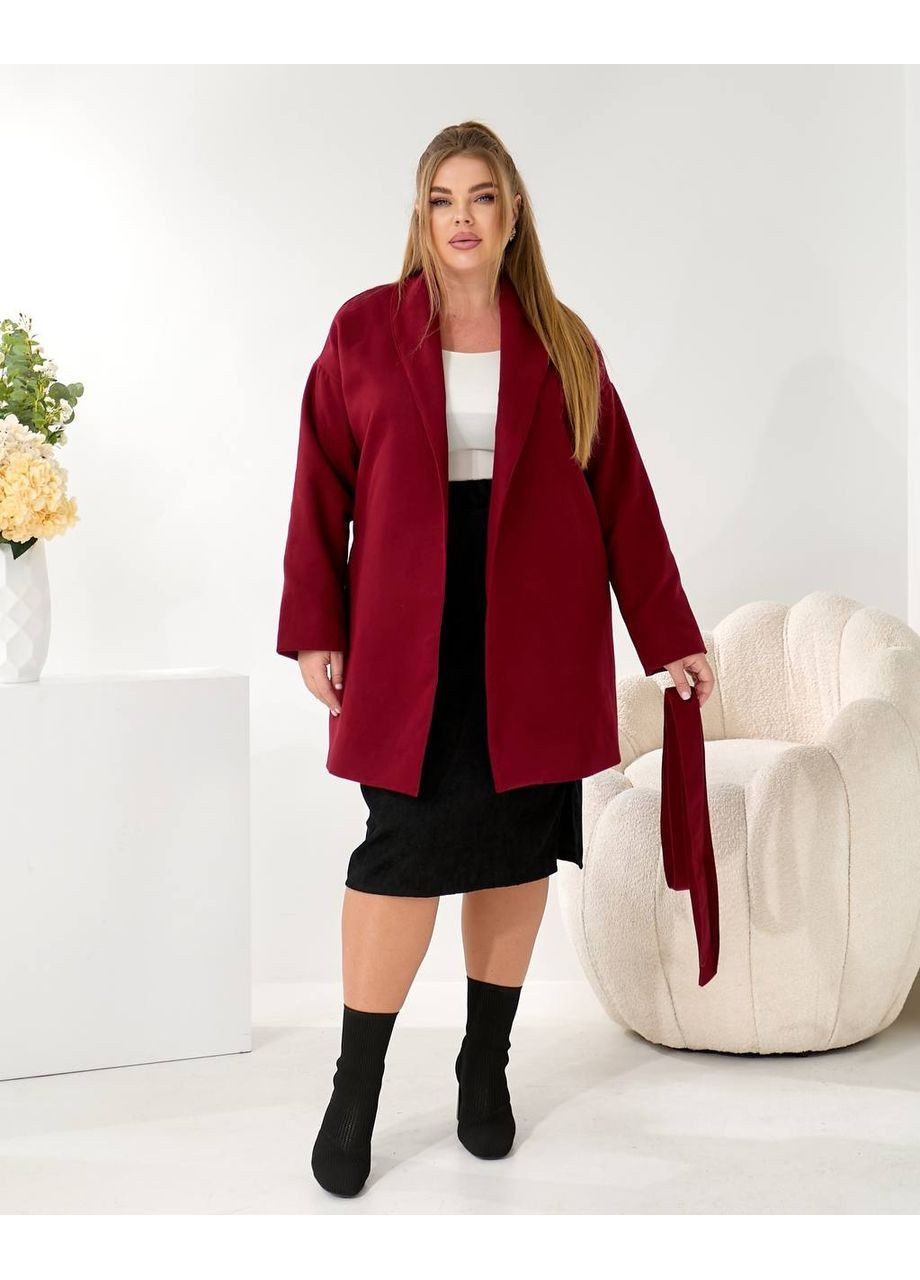 Бордовое демисезонное Пальто женское кашемировое больших размеров Style Point