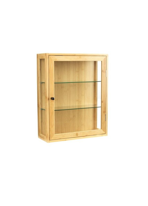 Шкафчик настенный стекло 40х50 см алюминий/бамбук/мдф/закаленное стекло No Brand (278649037)