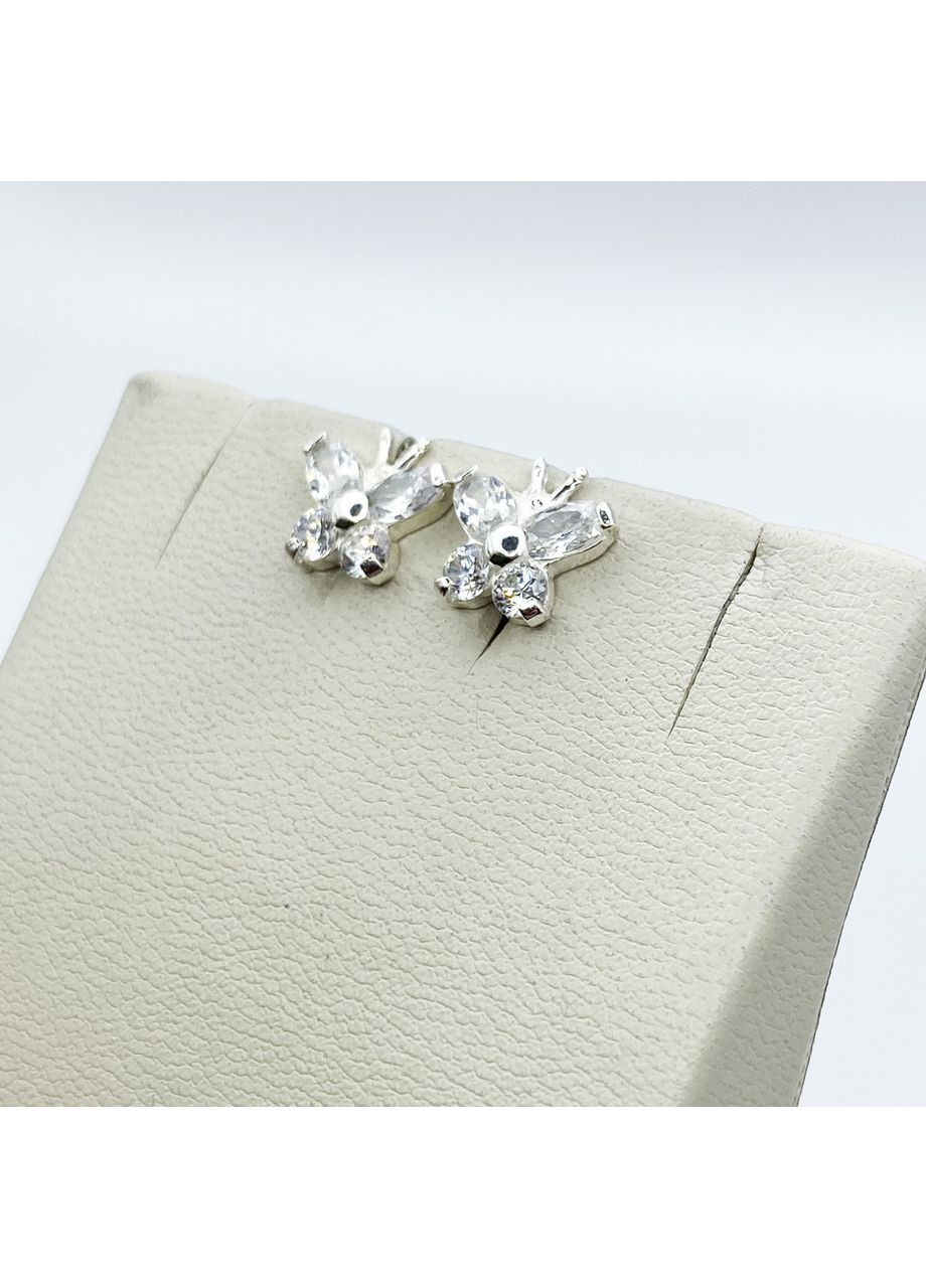 Сережки-пусети срібні з кубічним цирконієм "Метелики" 1,38 г No Brand (369736853)