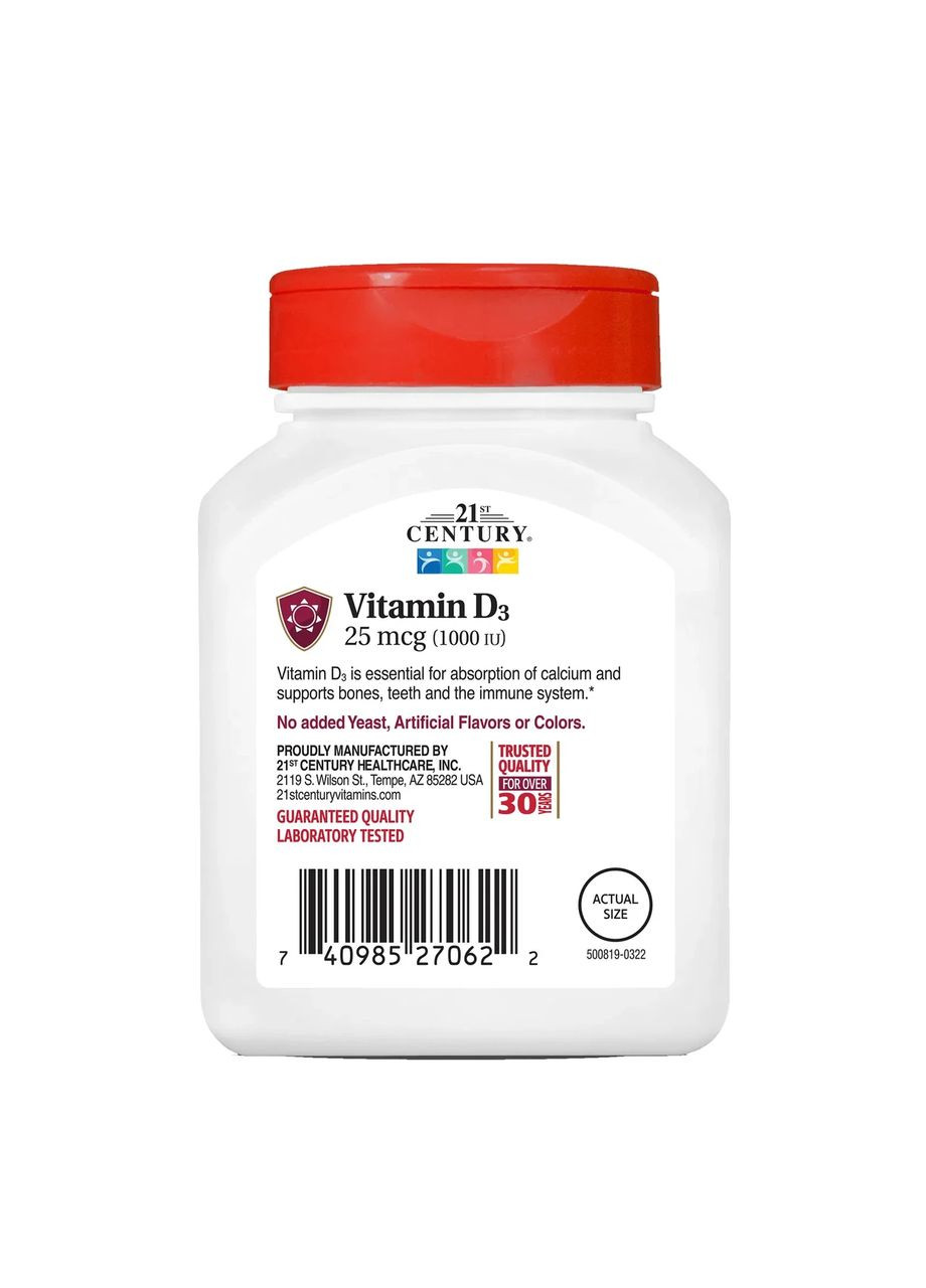 Вітамін Д3, Vitamin D3,, 1000 МО, 110 таблеток 21st Century (361117182)