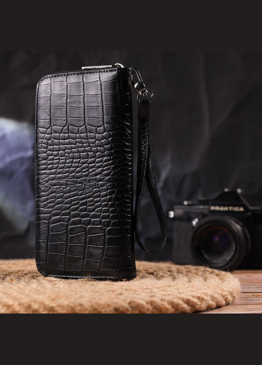 Женский кошелек из натуральной фактурной кожи под крокодила 21623 Черный Canpellini (306881386)