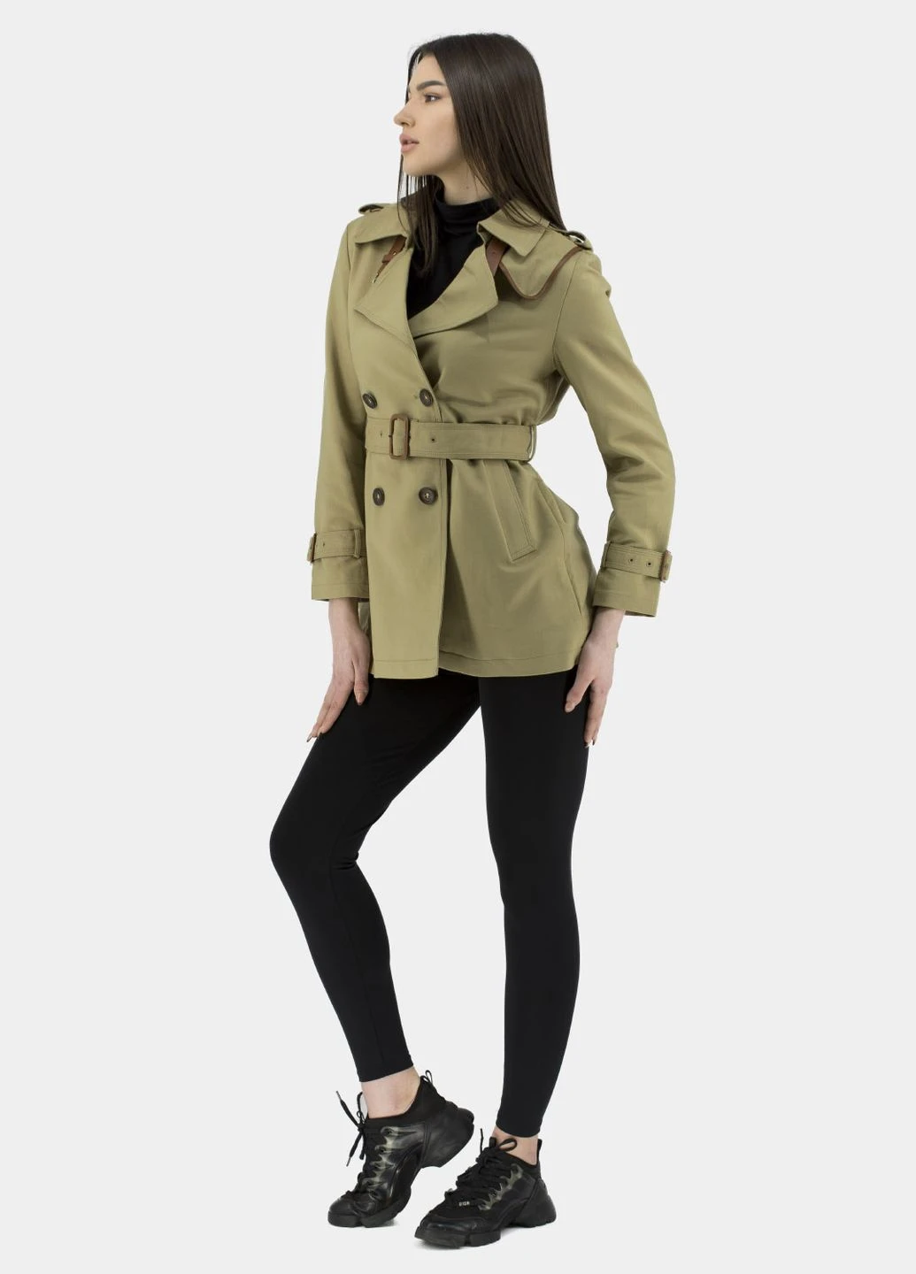 Жіночий двобортний плащ casual з поясом, кемел або оливковий Basic (кемел, ), 32658 на гудзиках демісезон (331785275)
