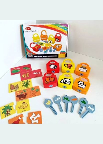 Розвиваюча іграшка Монтессорі TNWX-1726-1733 Замочки з ключами та картками Тваринок і продуктів Fun Game (341828550)
