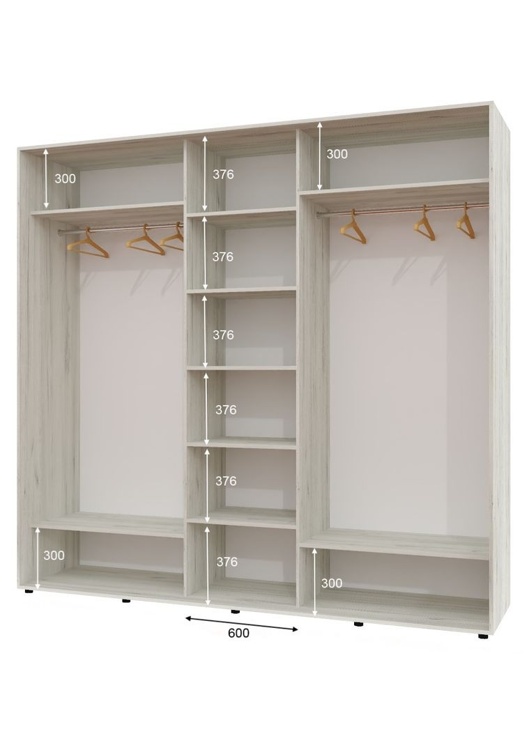 Шкаф-купе трехдверный 240*60*230 Дуб крафт белый 2 Зеркала с пескоструйным рисунком/Зеркало ШК-04 Алекса (360460464)