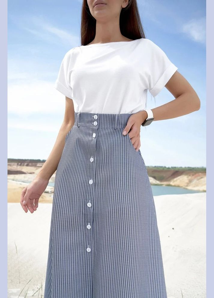 Темно-синяя повседневная в полоску юбка Seventeen а-силуэта (трапеция)