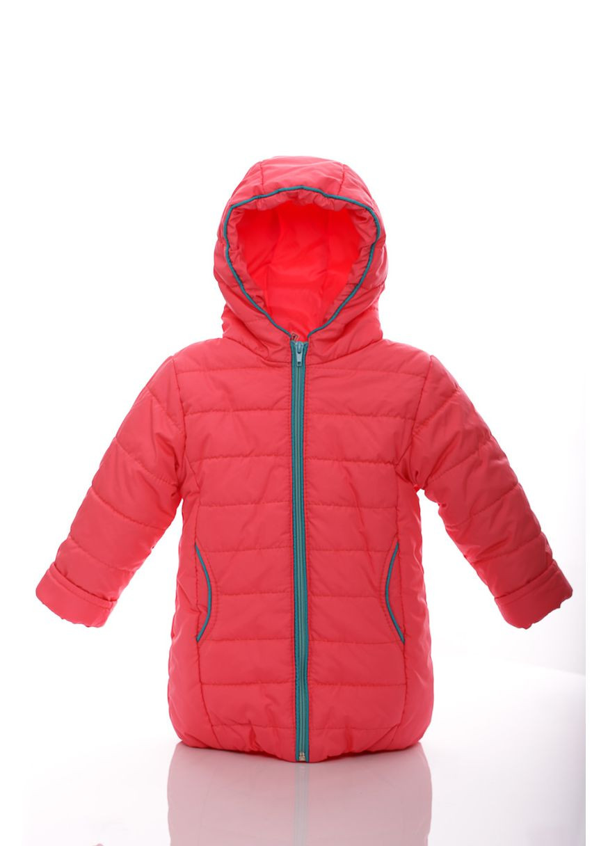 Червона зимня куртка на синтепоні для дівчинки євро світло-кораловий з бірюзовим 92 см (27705) BABYKROHA