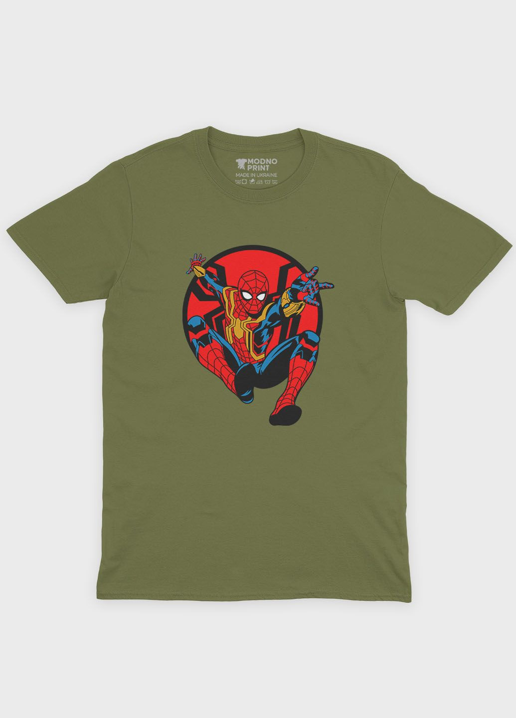 Хаки (оливковая) мужская футболка с принтом супергероя - человек-паук (ts001-1-hgr-006-014-075) Modno