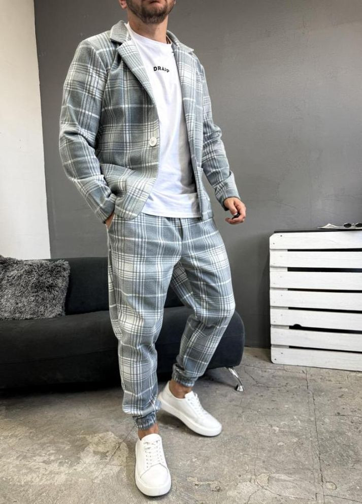 Світло-сірий демісезонний костюм класичний кежуал модний чоловічий осінь весна No Brand