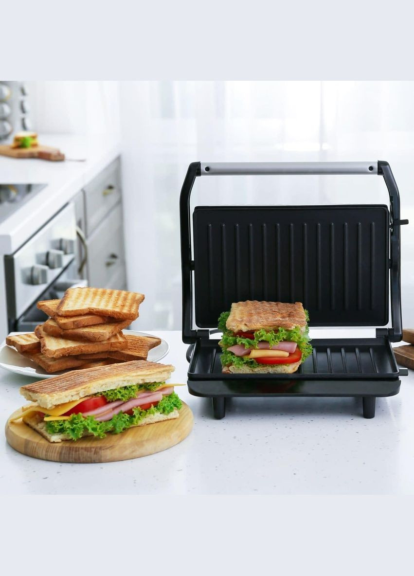 Прижимной контактный домашний электрический гриль G2203 с антипригарным покрытием 2200Вт Черный Grunhelm (297331910)