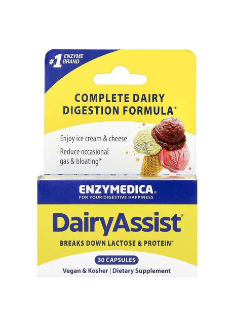 Ферменты для переваривания лактозы, DairyAssist, для веганов, 30 капсул Enzymedica (329199403)