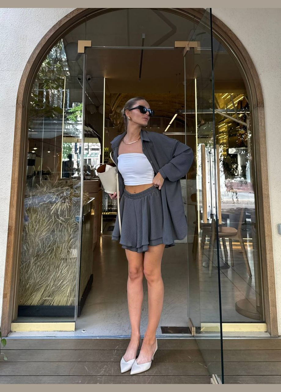 Жіночий костюм сорочка оверсайз + подвійні шорти Style Point (333655895)