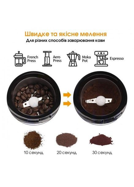 Электрическая кофемолка измельчитель ножевой 200 Вт PM597 Черная Promotec (306716589)