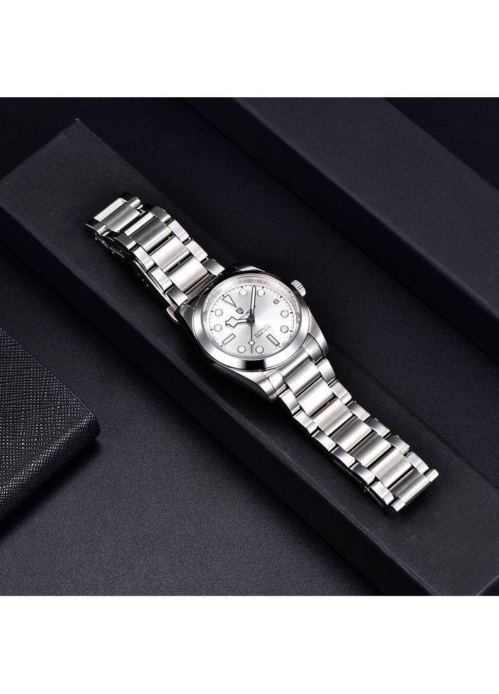 Годинник механічний з автопідзаводом для чоловіків водонепроникний 100 метрів сріблястий з календарем ProDobro (367265526)