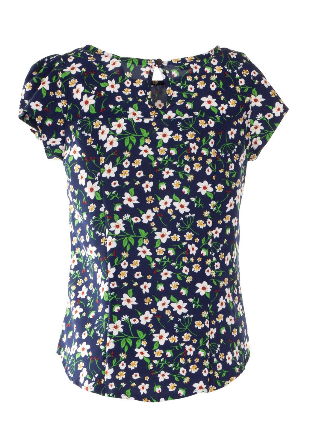 Синяя блуза с коротким рукавом и цветочным принтом (ll200216710) LadyLike