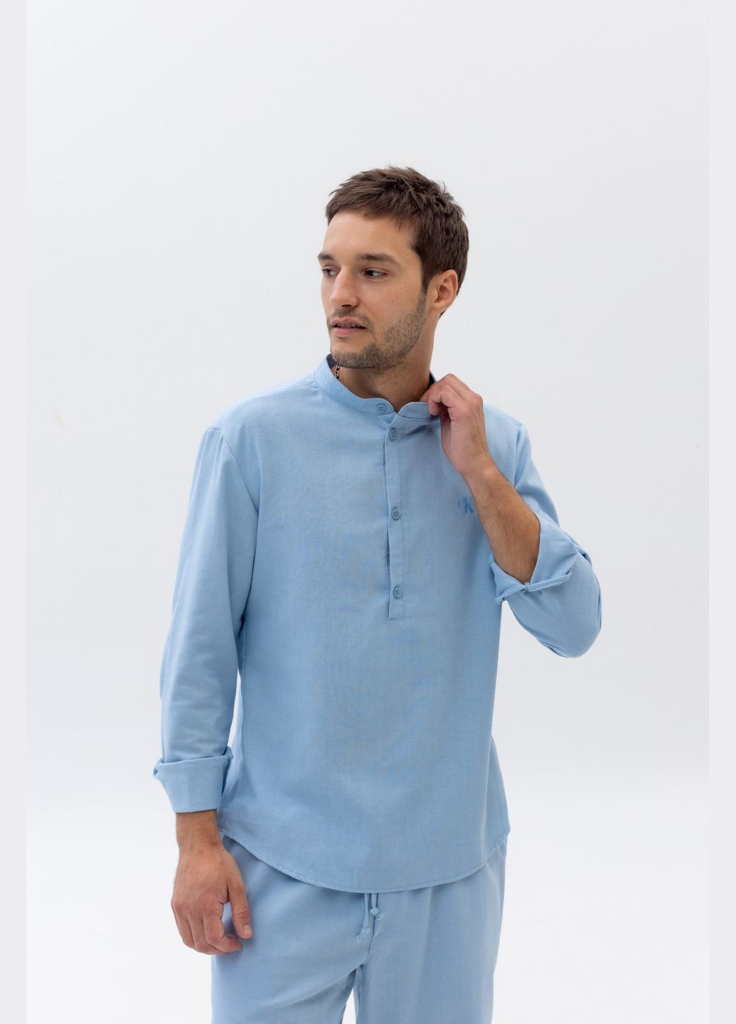 Льняна кежуал сорочка з лого СК Vakko (298792527)