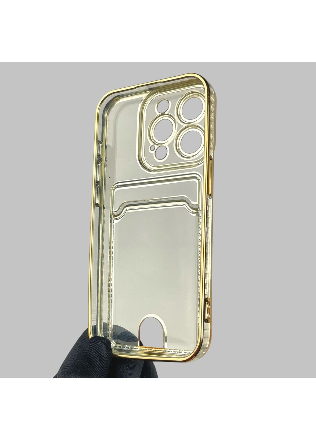 Чехол для iPhone 15 Pro с золотой окантовкой с карманом для карт на айфон 15 про золотой Apple (366021691)