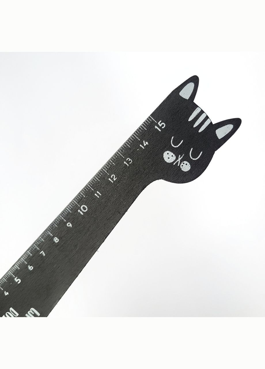 Деревянная линейка в форме котика 15 см в корейском черном стиле. No Brand (322872697)